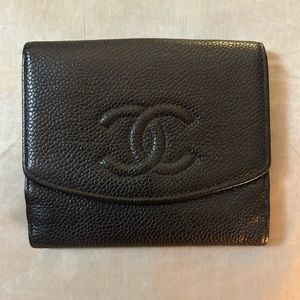 Chanel Caviar Black Leather Compact Wallet